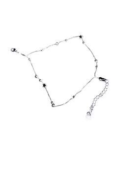 S925 Sterling Silver Star and Round Bead Station Anklet with Heart Charm